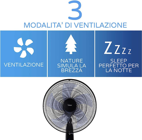 Bimar AMA12 Ventilatore a Piantana con 5 Pale, Elica Ø 40 cm, Ventilatore con Telecomando e Timer, Oscillazione Dx/Sx, Ventilatore Silenzioso, Altezza Regolabile