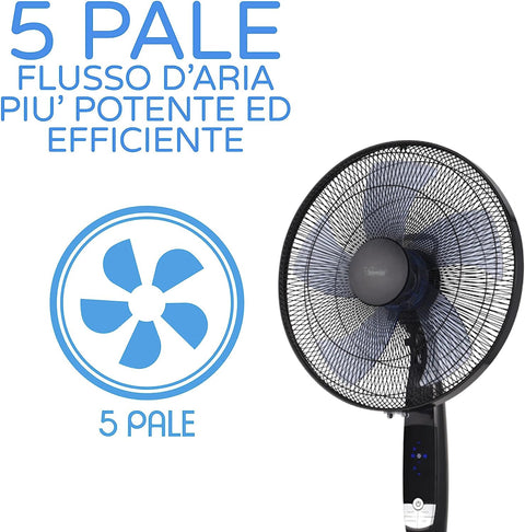 Bimar AMA12 Ventilatore a Piantana con 5 Pale, Elica Ø 40 cm, Ventilatore con Telecomando e Timer, Oscillazione Dx/Sx, Ventilatore Silenzioso, Altezza Regolabile