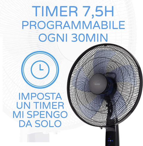 Bimar AMA12 Ventilatore a Piantana con 5 Pale, Elica Ø 40 cm, Ventilatore con Telecomando e Timer, Oscillazione Dx/Sx, Ventilatore Silenzioso, Altezza Regolabile